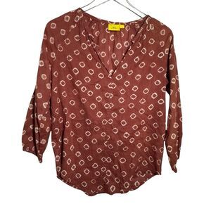ROLLER RABBIT Top Women XS Rust Giraffe Dye Lucy Tunic top v-neck cotton